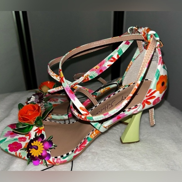 Betsey Johnson Pink and Orange Strappy Floral Heels - Picture 4 of 5